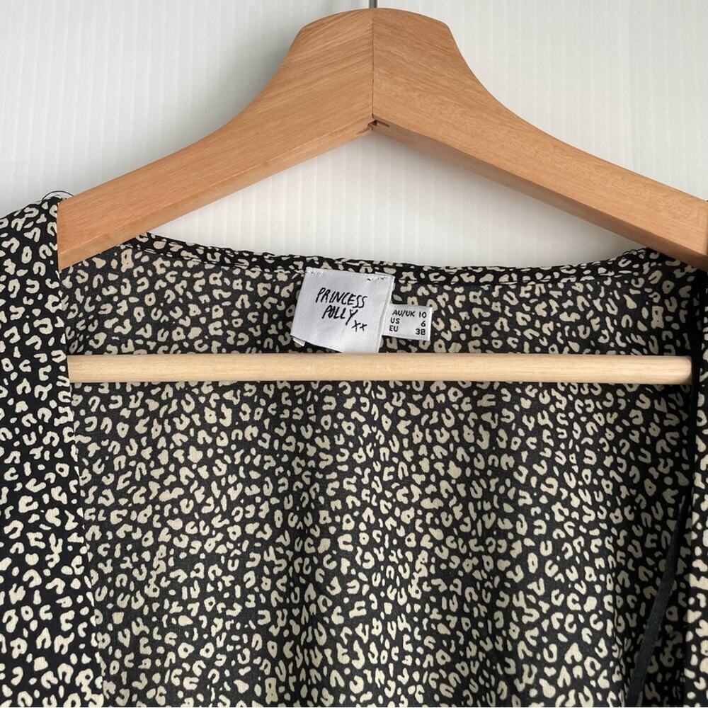 Princess Polly New Mood tie front top long sleeve black animal print size 6 - Picture 6 of 8